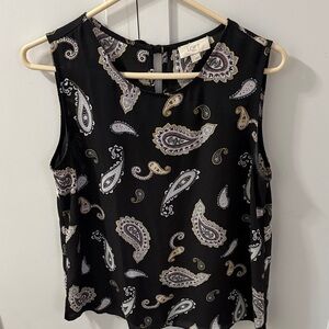 LOFT Black Paisley Sleeveless Blouse